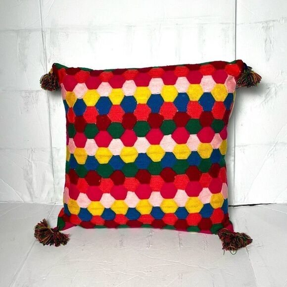 Karma Living Square Geometric Hexagon Embroidered Pillow 18x18 - Picture 1 of 3